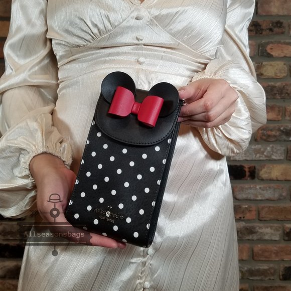 AUTHENTIC Kate Spade Disney BLACK Minnie Mouse North South Flap Phone Crossbody